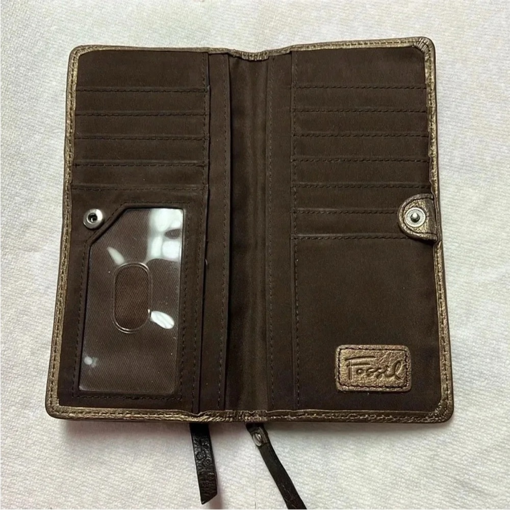 Fossil metallic bronze pleated leather zip wallet - Picture 8 of 9
